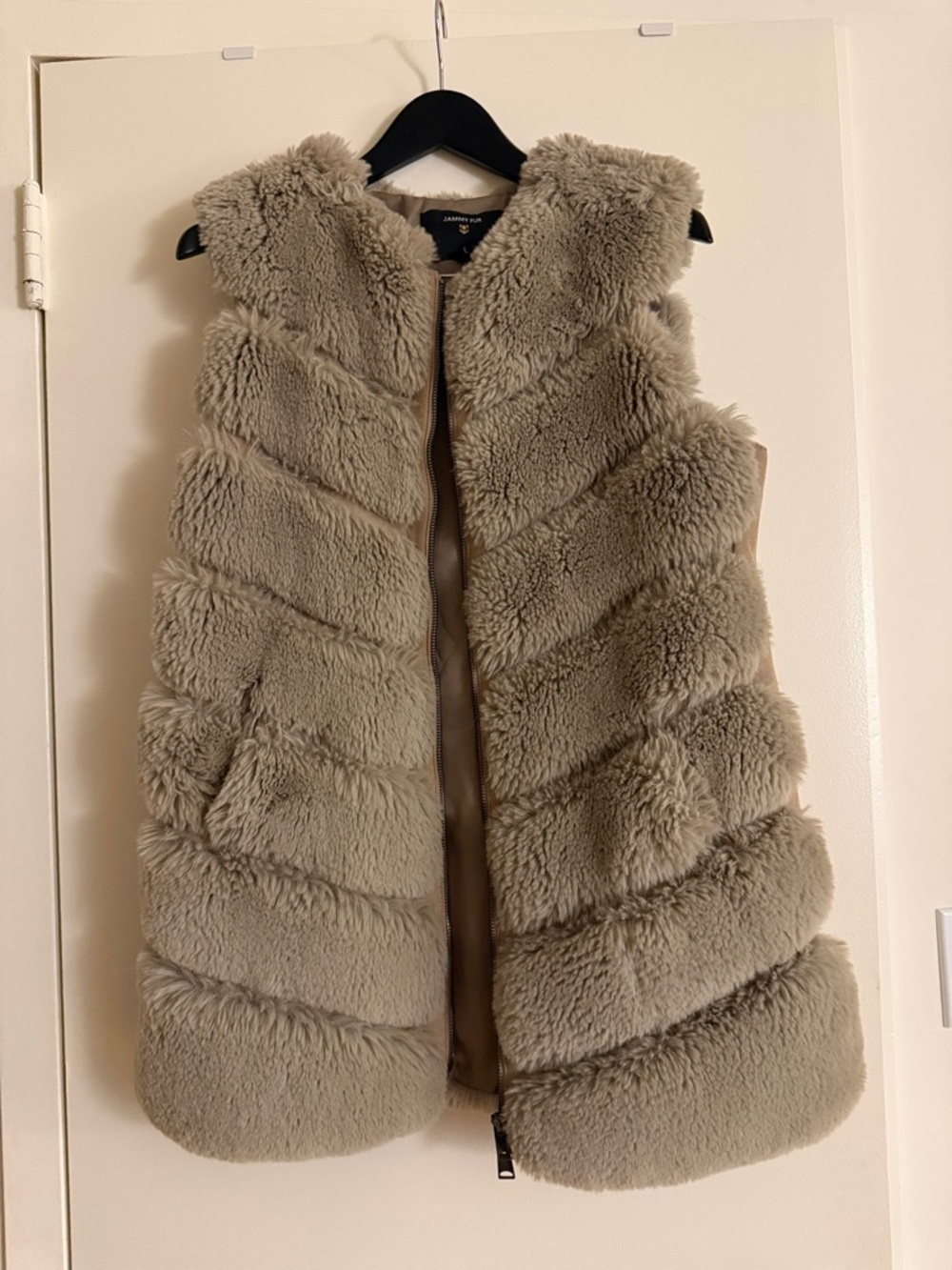 Cozy Taupe Faux Fur Zip Vest